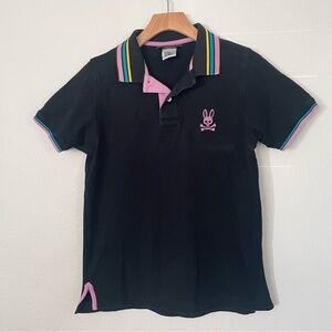 Psycho Bunny Kids Black Pink Polo Shirt size 3 XS